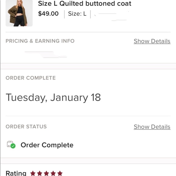 Size L Quilted buttoned coat - Picture 7 of 8